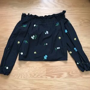 TOPSHOP Bardot Embroidered Top